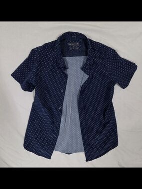 Cactus Navy Blue Short Sleeve Button-Down with White Microdots
